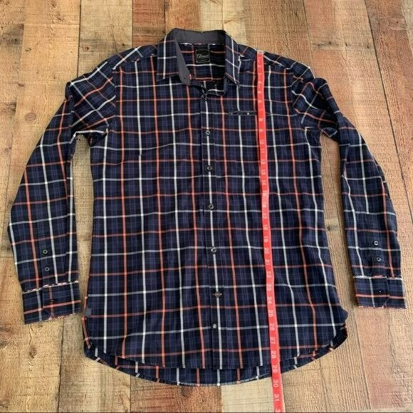 7diamonds mens blue and black checkered long sleeve button up shirt - M - Picture 3 of 9